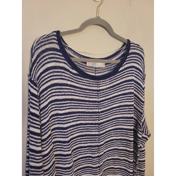 New Free People Beach Blue Stripes Lightweight Pullover Sweater Sz XL - Picture 3 of 8